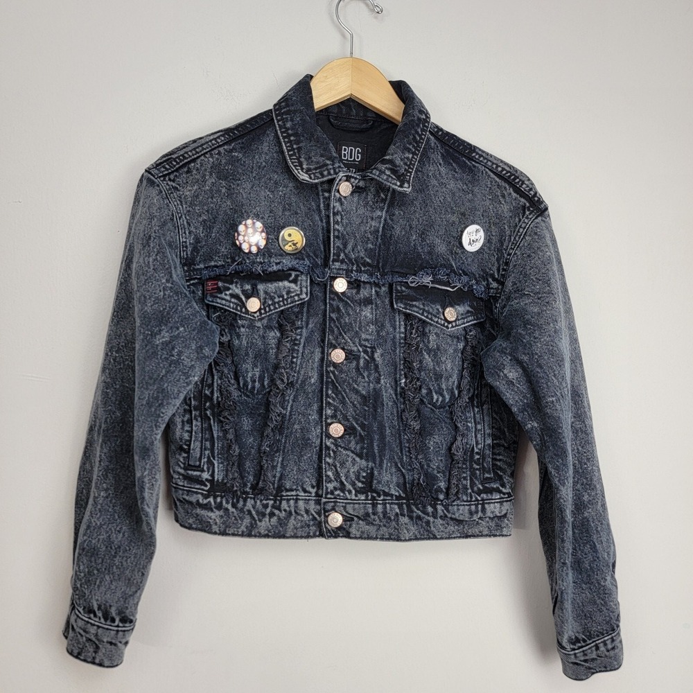 BDG Crop‎ Denim Jacket Charcoal Wash Button Front Women Size XS Preppy